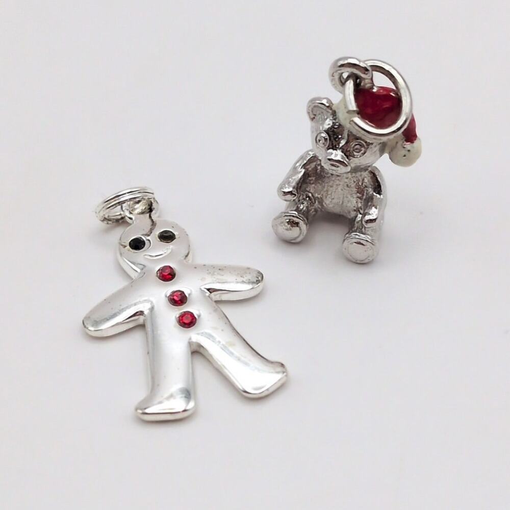 Vintage Sterling Silver Christmas Charms Lot Gingerbread Man and Santa Hat Bear